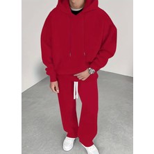 Amor Man Büyük Beden Özel Tasarım Kapüşonlu Düz Renk %100 Pamuk Kışlık 3 Iplik Düz Paça Erkek Eşofman Takımı