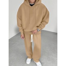 Amor Man Büyük Beden Özel Tasarım Kapüşonlu Düz Renk %100 Pamuk Kışlık 3 Iplik Düz Paça Erkek Eşofman Takımı