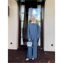Miraydin Butik Kadın Taş Baskı Gömlek ve Pantolon Takım M41411 - Indigo Mavi