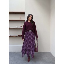 Esra Helvacı Ekose Desenli Asimetrik Etek