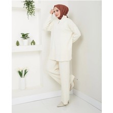 Miraydin Butik Balıkçı Yaka Tesettür Triko Takım - Ekru