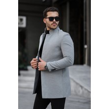 Bermuda Erkek Slim Dik Yaka Kaşe Kaban Gri Desensiz Konforlu Tasarım 3XL
