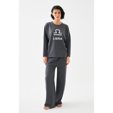 Akbeniz Kadın Füme Terazi Burcu Oversize 2 Iplik Eşofman Ev Giyim Takımı