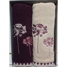 Özdilek Erba Seca 2'li Nakışlı El ve Yüz Havlusu 50X90 cm Bej- Mürdüm