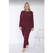Temporium Kadın Kışlık Büyük Beden Yakası Düğmeli Uzun Kollu Interlok Pijama Takımı