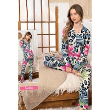Remsa Kadın Tropik Desen Düğmeli Saphire Pijama Takımı 0341 Krem