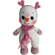 Pembe Atkılı Kardan Bebek Amigurumi Organik Oyuncak