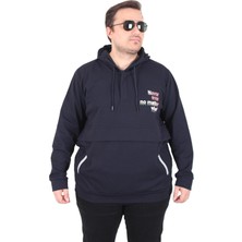 Moc Grande Mocgrande Büyük Beden Kapüşonlu Sweat Double Face Never 25706 Lacıvert