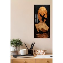 KutuTR 3D Görünümlü Temperli Cam Tablo – Derviş ve Altın Ay Temalı Uv Baskı 30X60 cm - DCT123