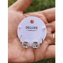 Tuel Çelik Inci Detaylı Zarif Çoklu Küpe