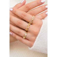 Trend Collection Altın Renk Yaprak Desenli Zirkon Taşlı Inci Detaylı Kadın Yüzük Seti (3’lü)