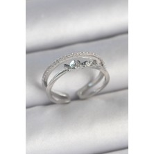 Skygo Pirinç Gümüş Renk 2'Li Zirkon Taş Detaylı Kelebek Figür Ayarlanabilir Model Kadın Yüzük - TJ-BYK3732