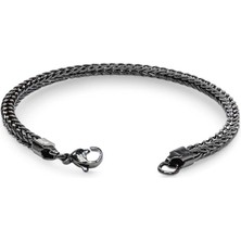 Hg.Aksesuar Erkek Köşeli Kral Bakla Örgülü Siyah Çelik Zincir Bileklik 4mm