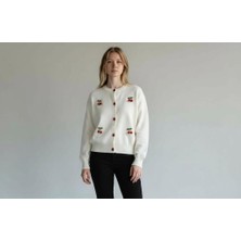 Eren Style Triko Kiraz Detaylı Cotton Angora Yünlü Bisiklet Yaka Hırka