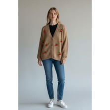 Eren Style Triko Kiraz Detaylı Cotton Angora Yünlü Uzun Kollu  Kazak