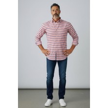 Eren Style Klasik %100 Cotton Uzun Kollu Terletmeyen Kışlık 2 Renkli Çizgili Gömlek (Regular Kalıp)