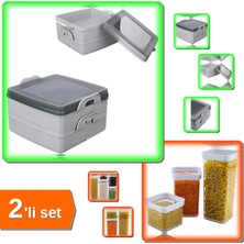 Hereveoyuncak 2 Katlı Kapaklı Saklama Beslenme Diyet Kabı + Vakumlu Kare Saklama Kabı 1 Litre - 2li Set Y7V3Y4