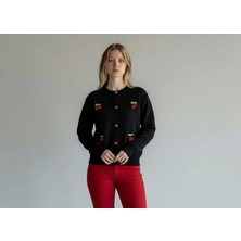 Eren Style Triko Kiraz Detaylı Cotton Angora Yünlü Bisiklet Yaka Hırka