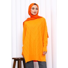 İmaj Butik Oranj Bisiklet Yaka Soğuk İplik Triko Tunik