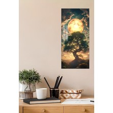 KutuTR 3D Görünümlü Temperli Cam Tablo – Dolunay ve Ağaç Silüeti Temalı Uv Baskı 30X60 cm - DCT115