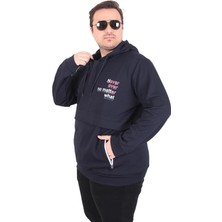 Starbattal Büyük Beden Kapüşonlu Sweat Double Face Never 25706 Lacıvert