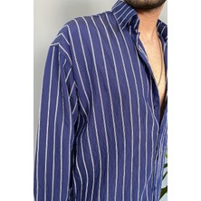 Alışveriş Sokağı Kırinkıl Kumaş Oversize Yumuşak Dokulu Lacivert Gömlek