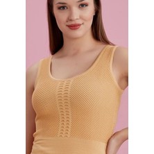 Alışveriş Sokağı Dantel Tasarım Çift Katlı Bluz Pudra Renk