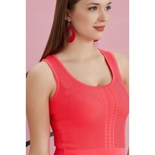 Alışveriş Sokağı Dantel Tasarım Çift Katlı Bluz Pudra Renk