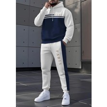 Amor Man Büyük Beden Özel Tasarım Kapüonlu Çift Renk Paris Baskılı %100 Pamuk Kışlık Luxury Erkek  Eşofman Takımı