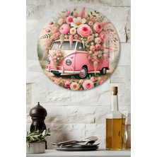 KutuTR 3D Görünümlü Temperli Cam Tablo – Çiçekli Pembe Vosvos Temalı Duvar Süsü Uv Baskı 33X33 CM-CDS141