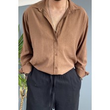 Alışveriş Sokağı %100 Pamuk Dokulu Keten Oversize Uzun Kol Beyaz Gömlek