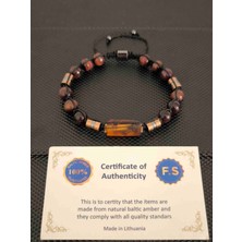 Tahrastone Fosilli Natürel Damla Kehribar-Kızılkaplangözü Doğaltaş Bileklik Takı Aksesuar Erkek Bileklik