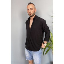 Alışveriş Sokağı Kırinkıl Kumaş Oversize Yumuşak Dokulu Mavi Gömlek