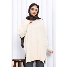 İmaj Butik Krem Bisiklet Yaka Soğuk İplik Triko Tunik