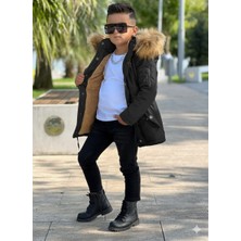 Modavals Erkek Çocuk Garson Beden Ithal Tak Çıkar Kürklü Cepli Fermuarlı Düğmeli Bondit Kumaş Kışlık Mont-Siyah 851247962