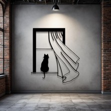 STE Kedi Figürlü Pencere Metal Tablo – 3D Gölgeli Modern Duvar Dekoru, Ev ve Ofis Hediyesi