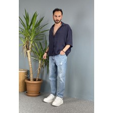 Alışveriş Sokağı Nakışlı Oversize Asimetrik Kısa Kol Gömlek Haki