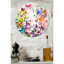 KutuTR 3D Görünümlü Temperli Cam Tablo – Çiçek ve Kelebek Temalı Duvar Süsü Uv Baskı 33X33 CM-CDS138