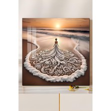 KutuTR 3D Görünümlü Temperli Cam Tablo – Gelin ve Deniz Teması Duvar Süsü Uv Baskı 33X33 CM-CTK148