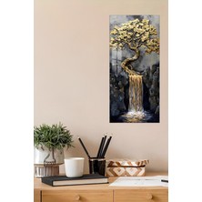 KutuTR 3D Görünümlü Temperli Cam Tablo – Altın Şelaleli Ağaç Temalı Uv Baskı 30X60 Cm- DCT113