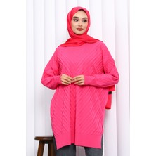 İmaj Butik Fuşya Bisiklet Yaka Soğuk İplik Triko Tunik