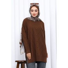 İmaj Butik Kahverengi Bisiklet Yaka Soğuk İplik Triko Tunik