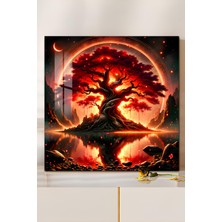KutuTR 3D Görünümlü Temperli Cam Tablo – Alevli Hayat Ağacı Temalı Uv Baskı 33X33 CM-CTK101
