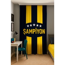 Bebişim Halı Taraftar Sarı Lacivert Çift Kanatlı Fon Perde