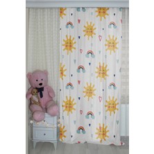 Bebişim Halı Güneş ve Kalpli Çift Kanatlı Çocuk Odası Perdesi