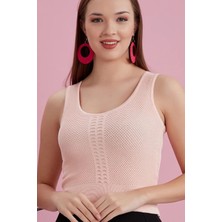 Alışveriş Sokağı Dantel Tasarım Çift Katlı Bluz Pudra Renk