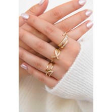 Trend Collection Altın Renk Zirkon Taşlı Modern Kadın Yüzük Seti (3’lü)