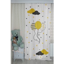 Bebişim Halı Gri Sarı Balonlu Çift Kanatlı Çocuk Odası Fon Perde