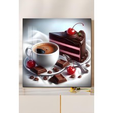 KutuTR 3D Görünümlü Temperli Cam Tablo – Kahve ve Çikolatalı Pasta Temalı Uv Baskı 33X33 CM-CTK117