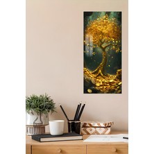 KutuTR 3D Görünümlü Temperli Cam Tablo – Altın Para Ağacı Temalı Uv Baskı 30X60 cm - DCT112